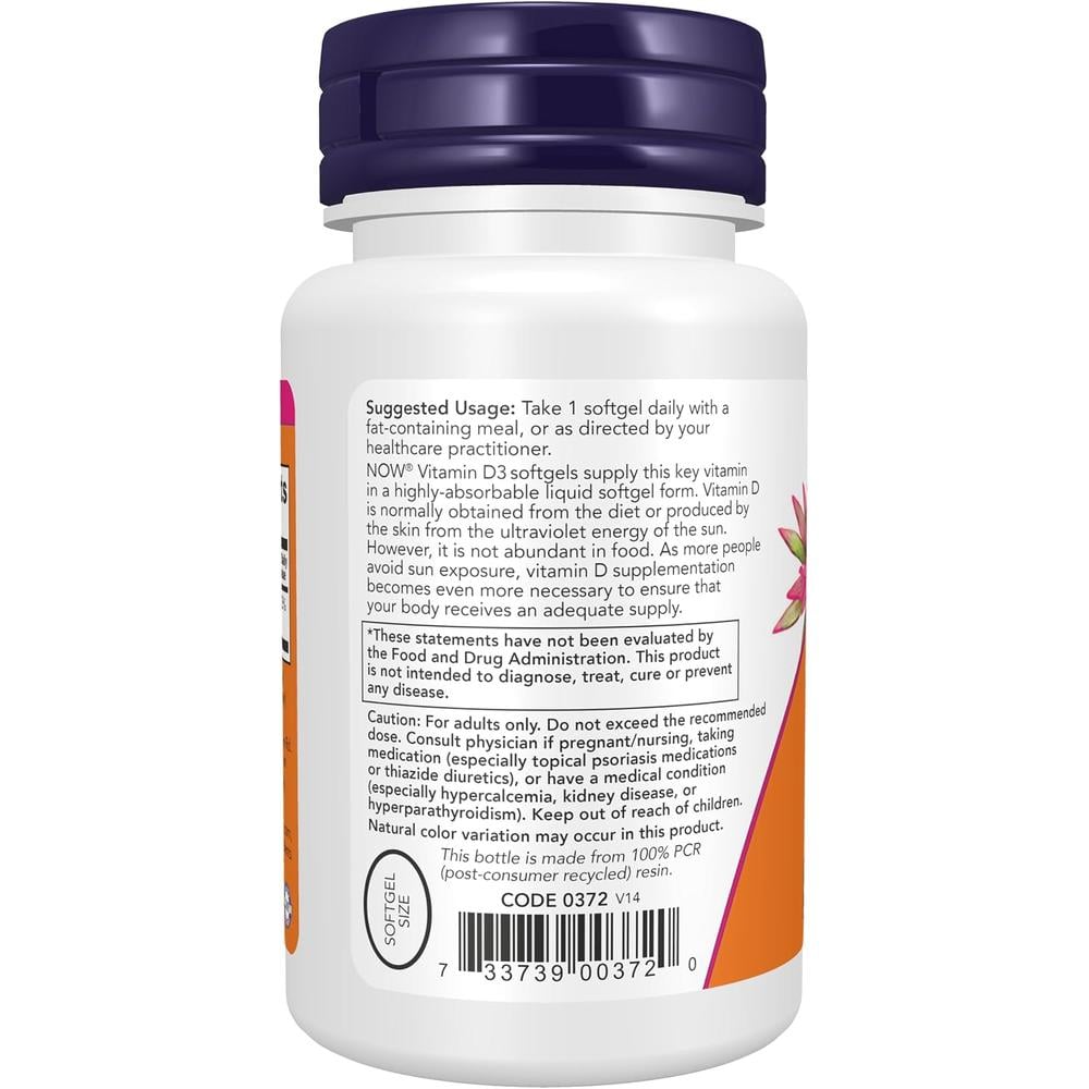 VITAMINA D3 NOW FOODS 5000 UI 120 CÁPSULAS BLANDAS - 4