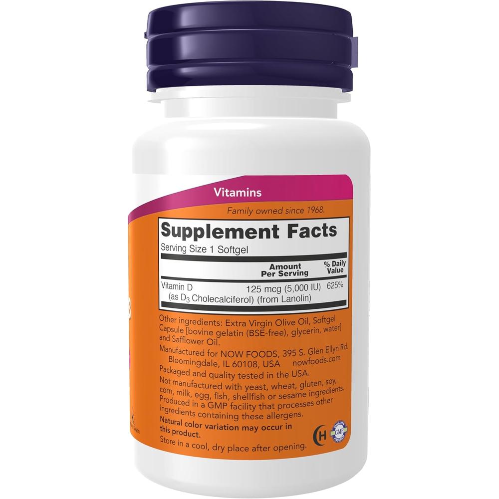 VITAMINA D3 NOW FOODS 5000 UI 30 CÁPSULAS BLANDAS | PACK 2 - 3