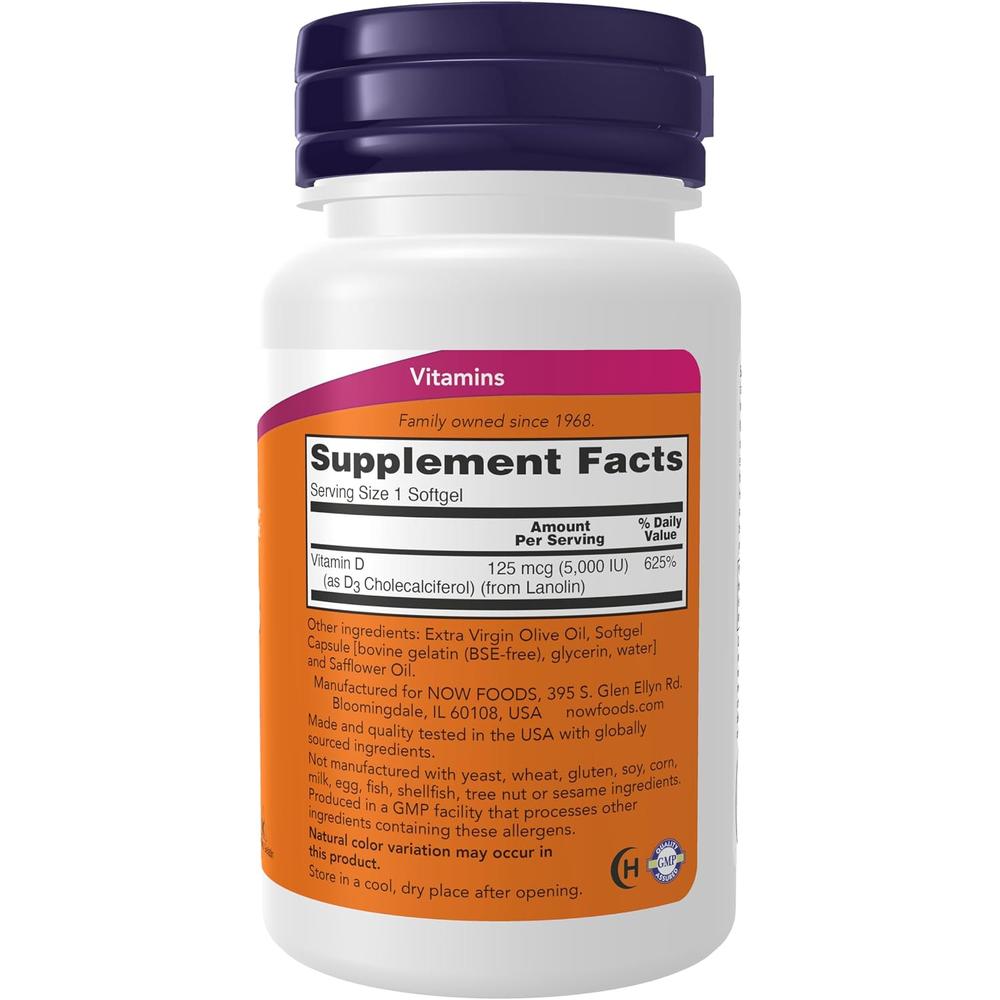 VITAMINA D3 NOW FOODS 5000 UI 240 CÁPSULAS BLANDAS - 3