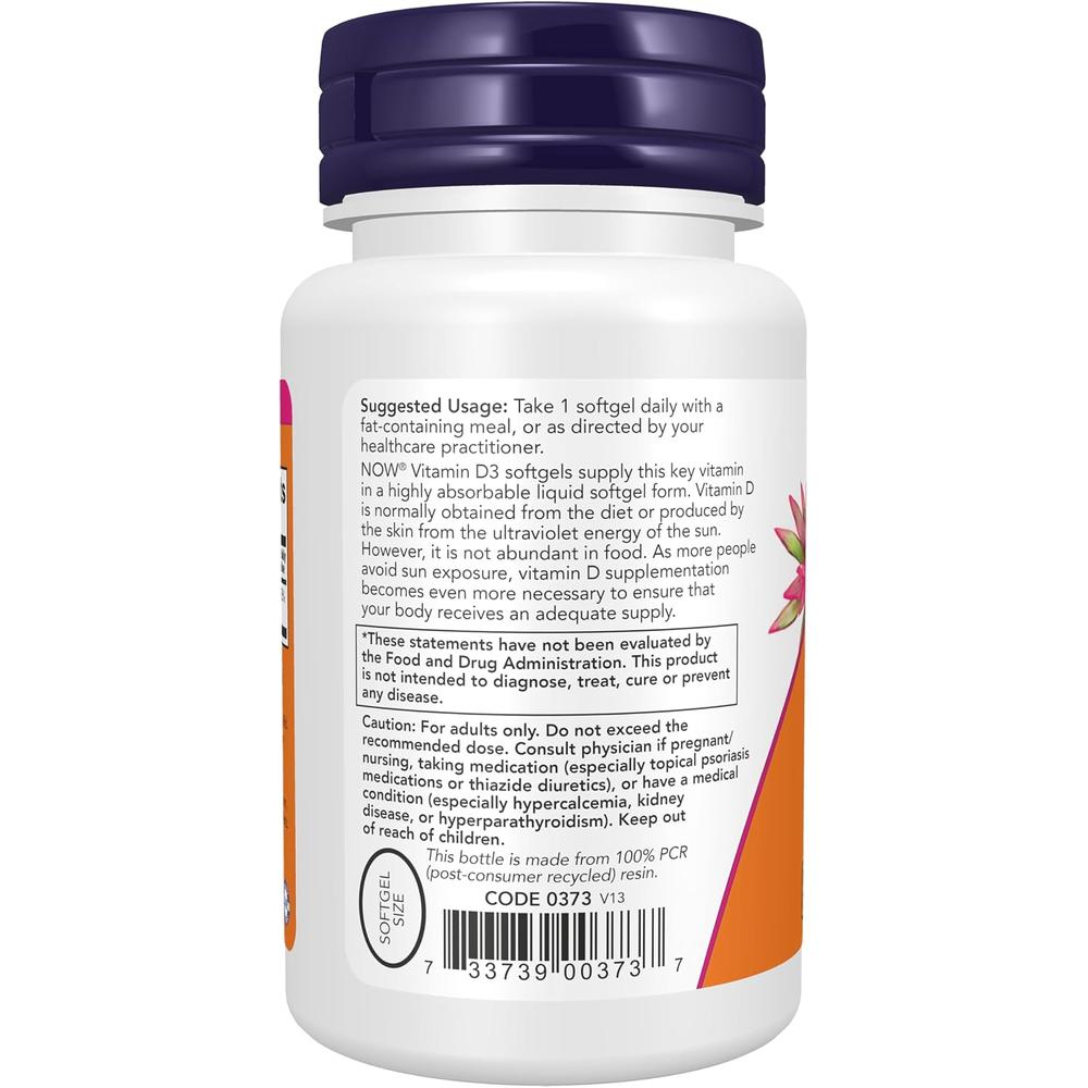 VITAMINA D3 NOW FOODS 5000 UI 240 CÁPSULAS BLANDAS - 4