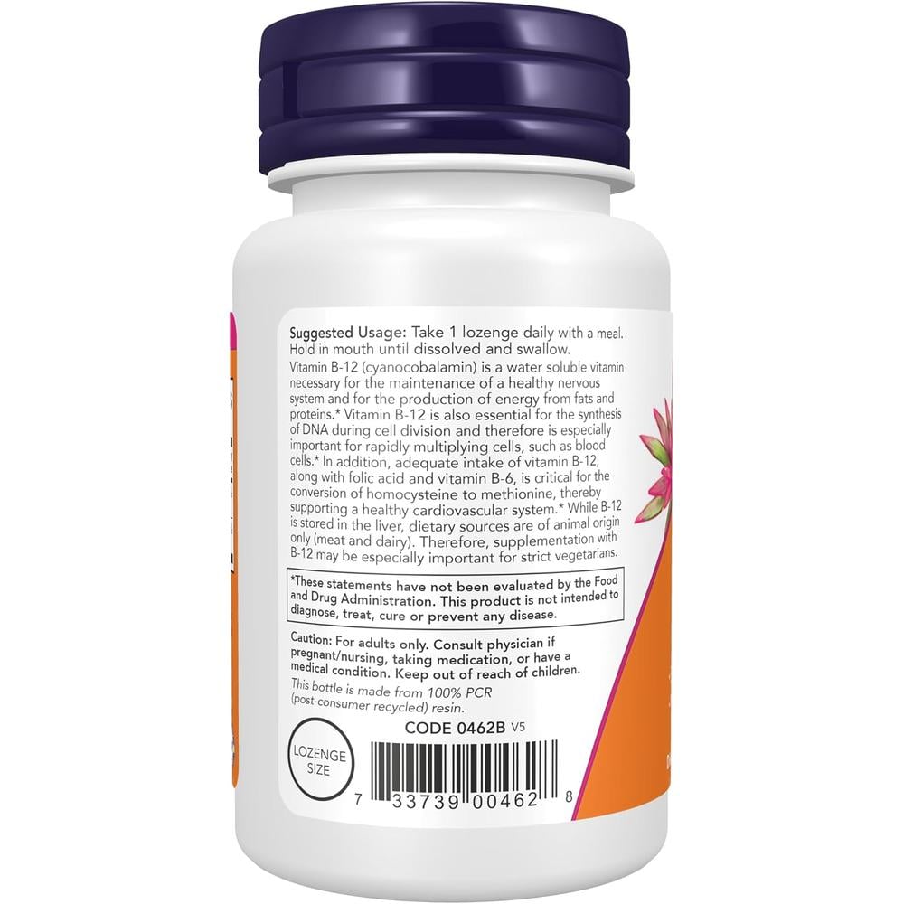 VITAMINA B12 NOW FOODS 5000 MCG CON ÁCIDO FÓLICO 60 PASTILLAS - 4