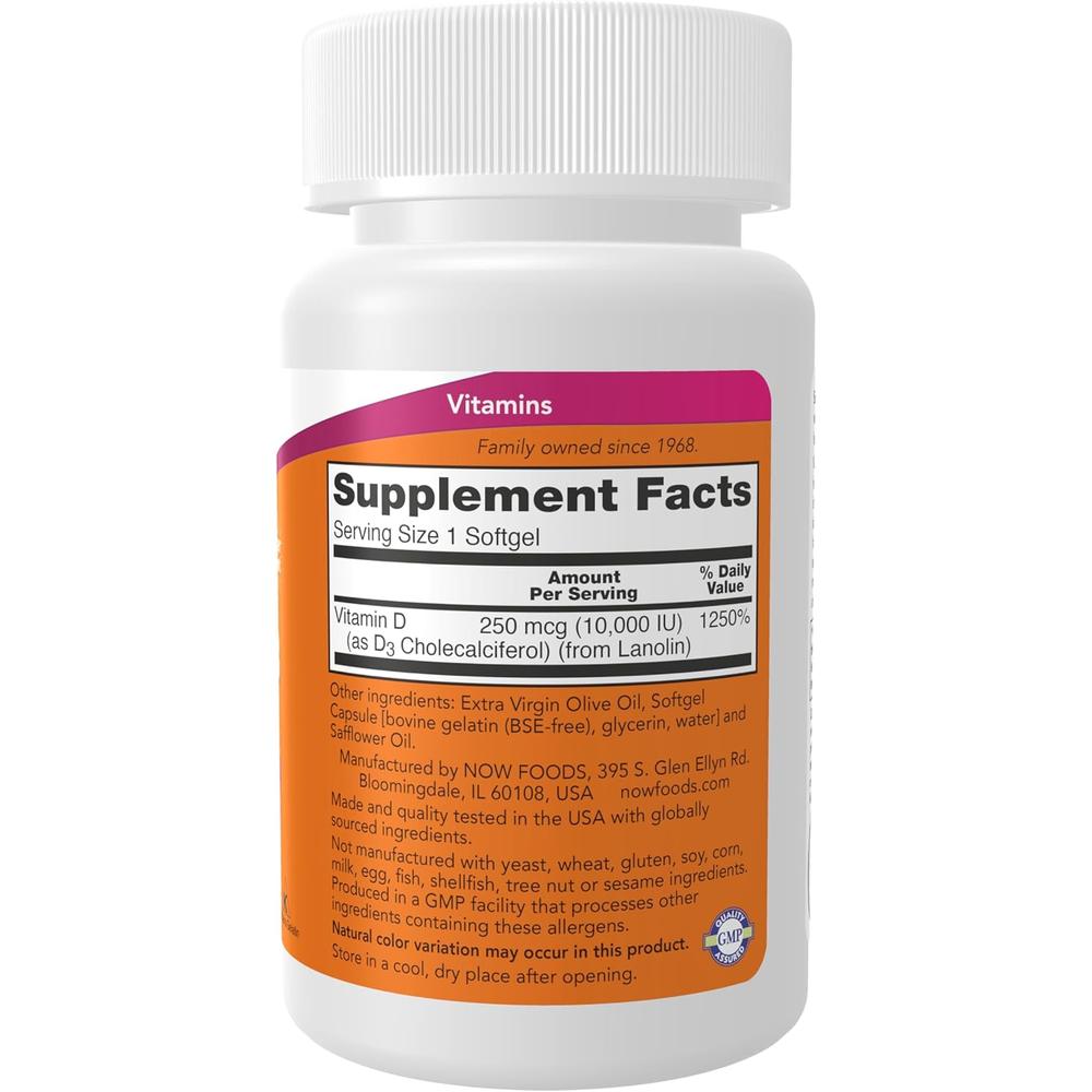 VITAMINA D3 NOW FOODS 10000 UI 240 CÁPSULAS BLANDAS - 3