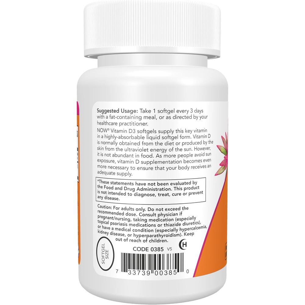 VITAMINA D3 NOW FOODS 10000 UI 240 CÁPSULAS BLANDAS - 4