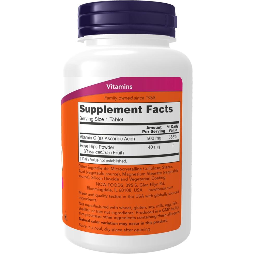 VITAMINA C NOW FOODS 500 MG CON ESCARAMUJO 250 TABLETAS - 3