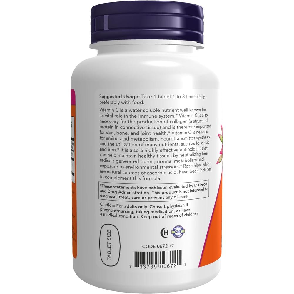 VITAMINA C NOW FOODS 500 MG CON ESCARAMUJO 250 TABLETAS - 4