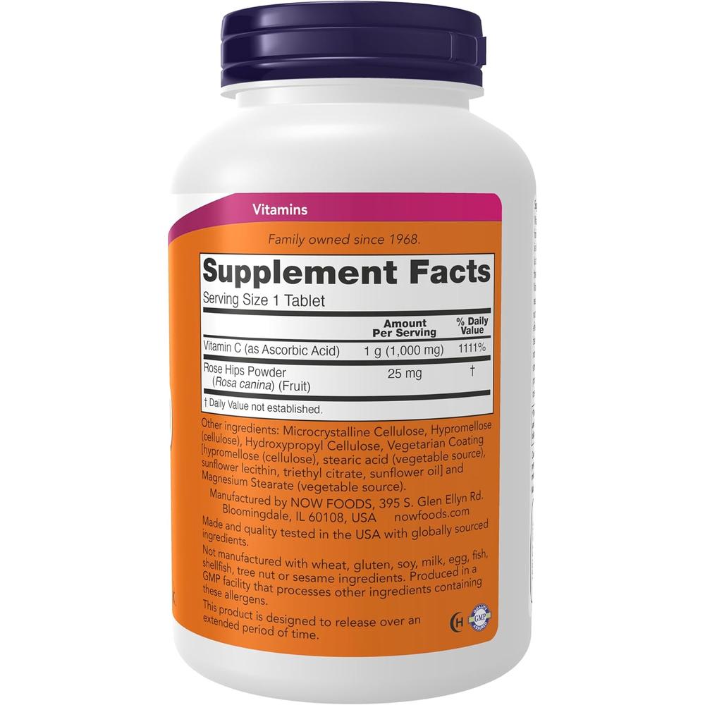 VITAMINA C NOW FOODS 1000 MG CON ESCARAMUJO 250 TABLETAS - 3