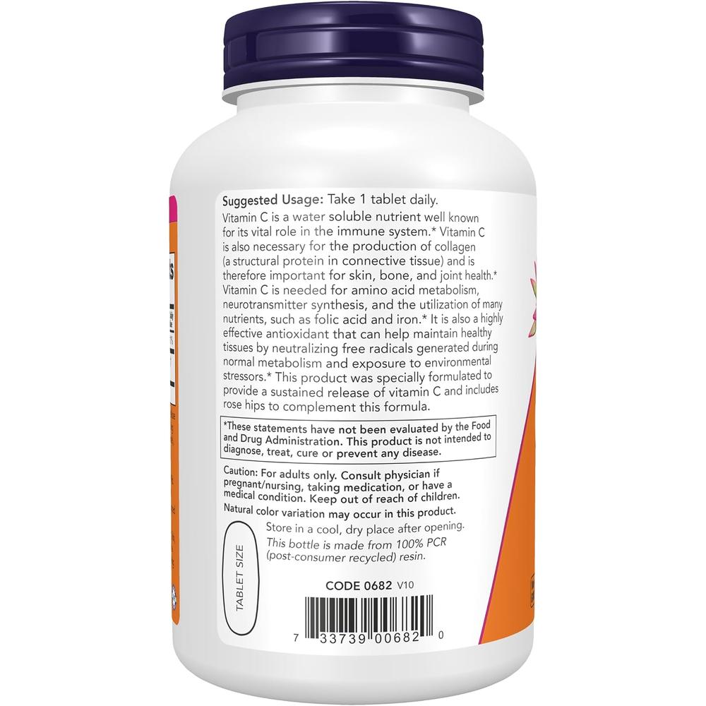 VITAMINA C NOW FOODS 1000 MG CON ESCARAMUJO 250 TABLETAS - 4