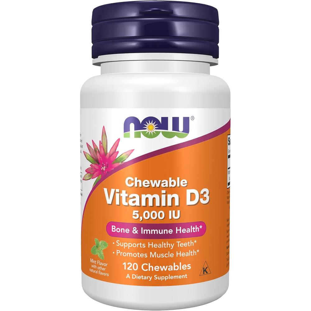 VITAMINA D3 NOW FOODS 5000 UI MENTA 120 MASTICABLES - 1