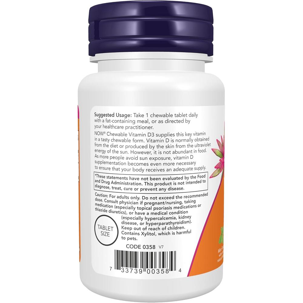 VITAMINA D3 NOW FOODS 5000 UI MENTA 120 MASTICABLES - 4