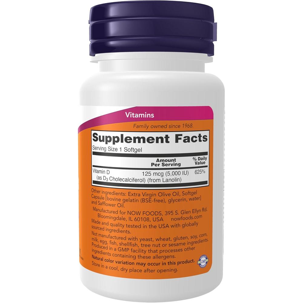 VITAMINA D3 NOW FOODS 5000 UI 30 CÁPSULAS BLANDAS - 3