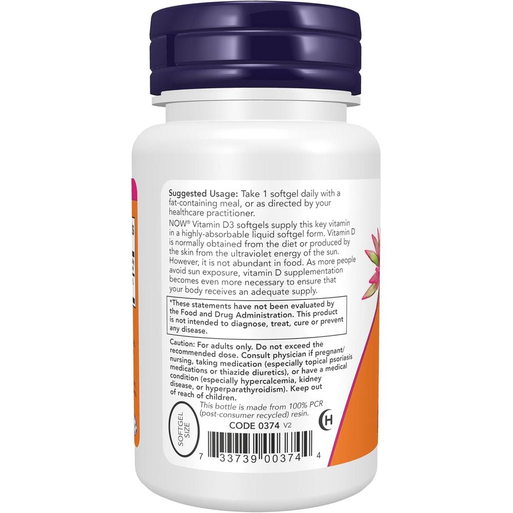 VITAMINA D3 NOW FOODS 5000 UI 30 CÁPSULAS BLANDAS - 4
