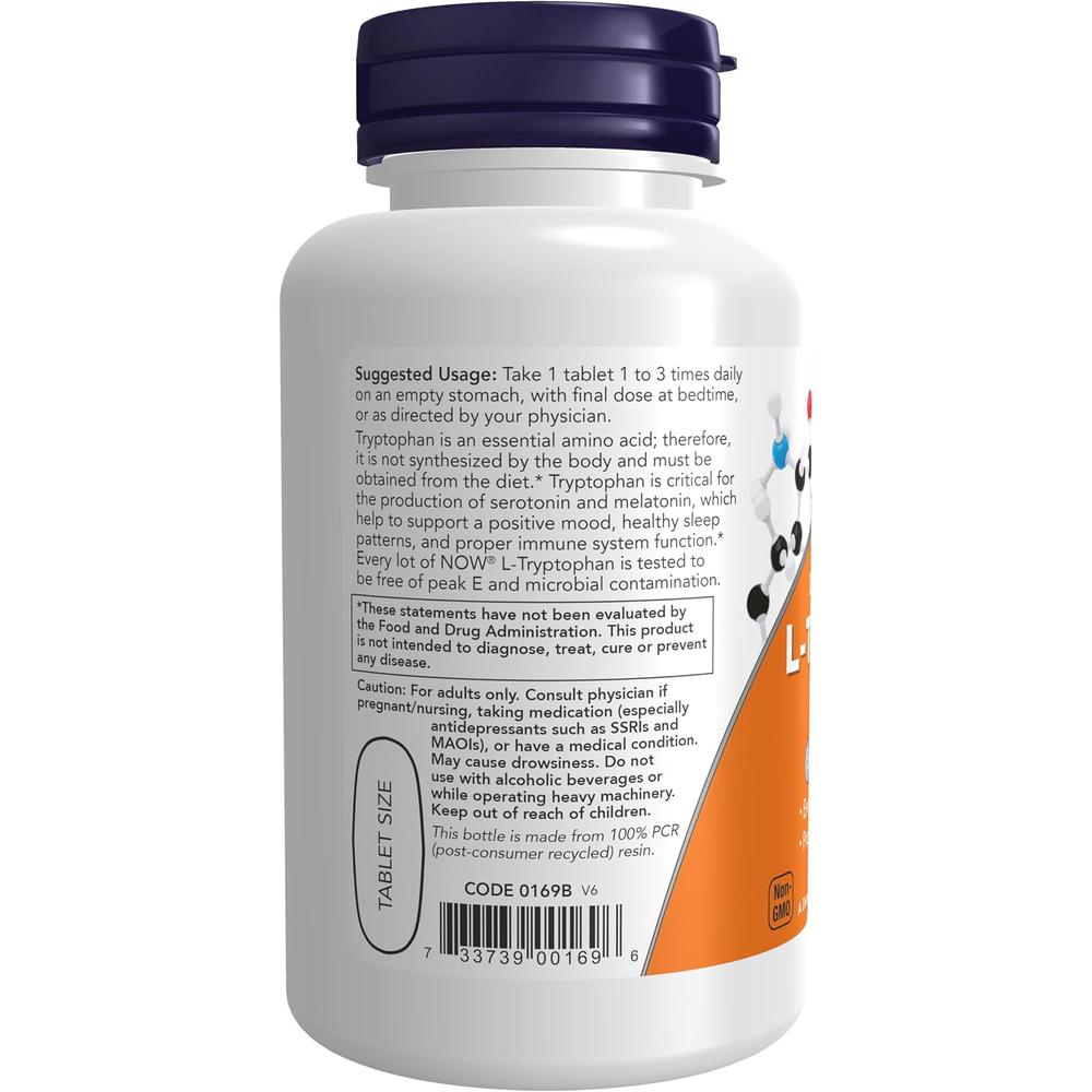 L-TRIPTÓFANO NOW FOODS 1000 MG 60 TABLETAS - 4