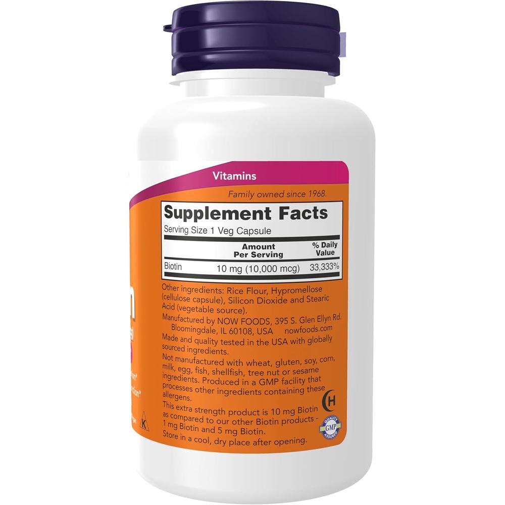 BIOTINA NOW FOODS 10 MG / 10000 MCG 120 CÁPSULAS | PACK 2 - 3