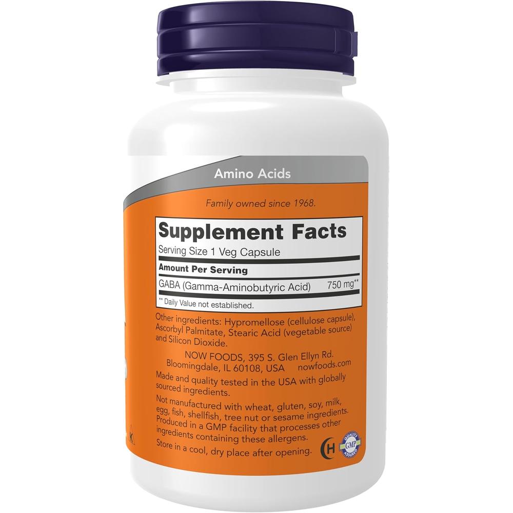GABA NOW FOODS 750 MG 100 CÁPSULAS | PACK 2 - 3