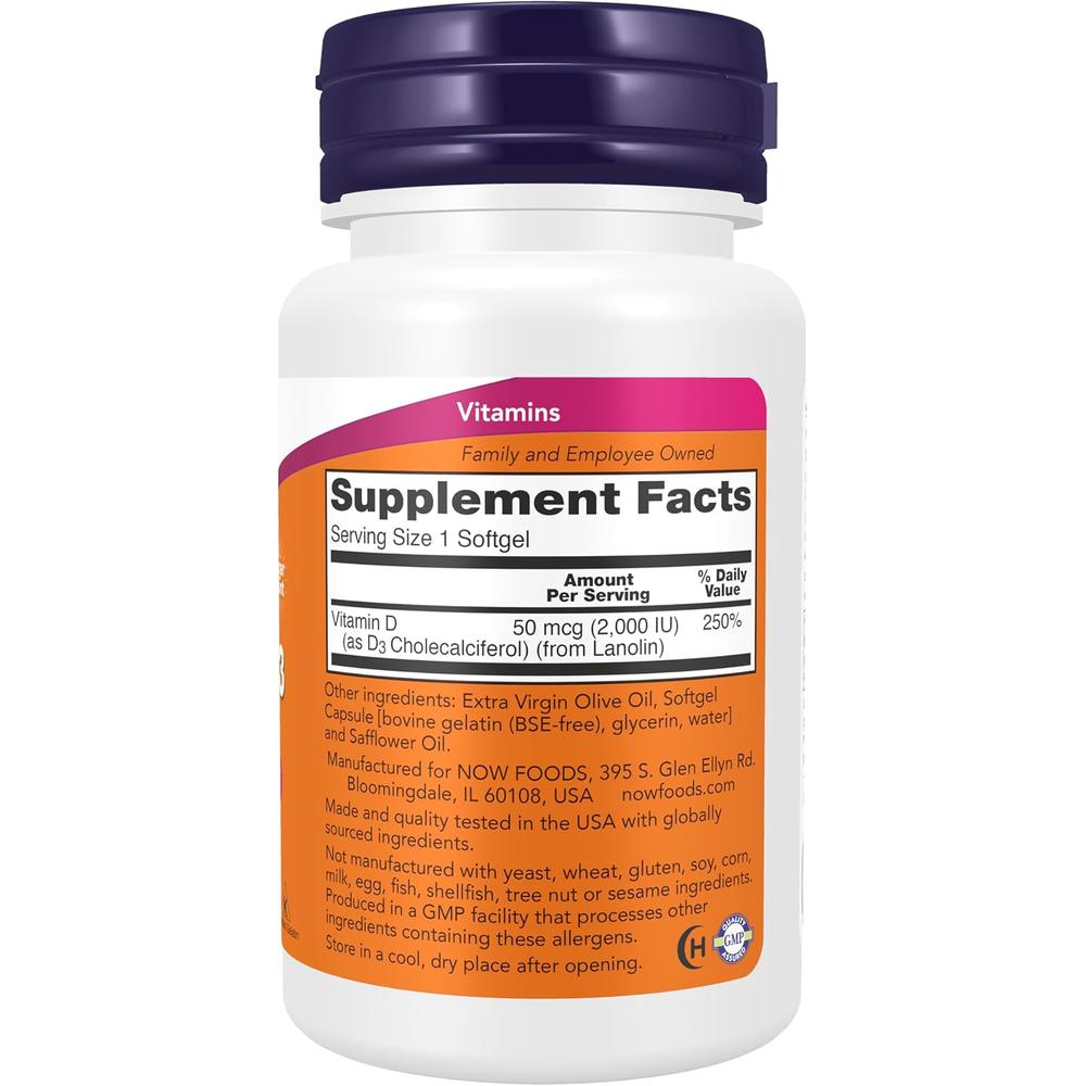 VITAMINA D3 NOW FOODS 2000 UI 240 CÁPSULAS BLANDAS - 3