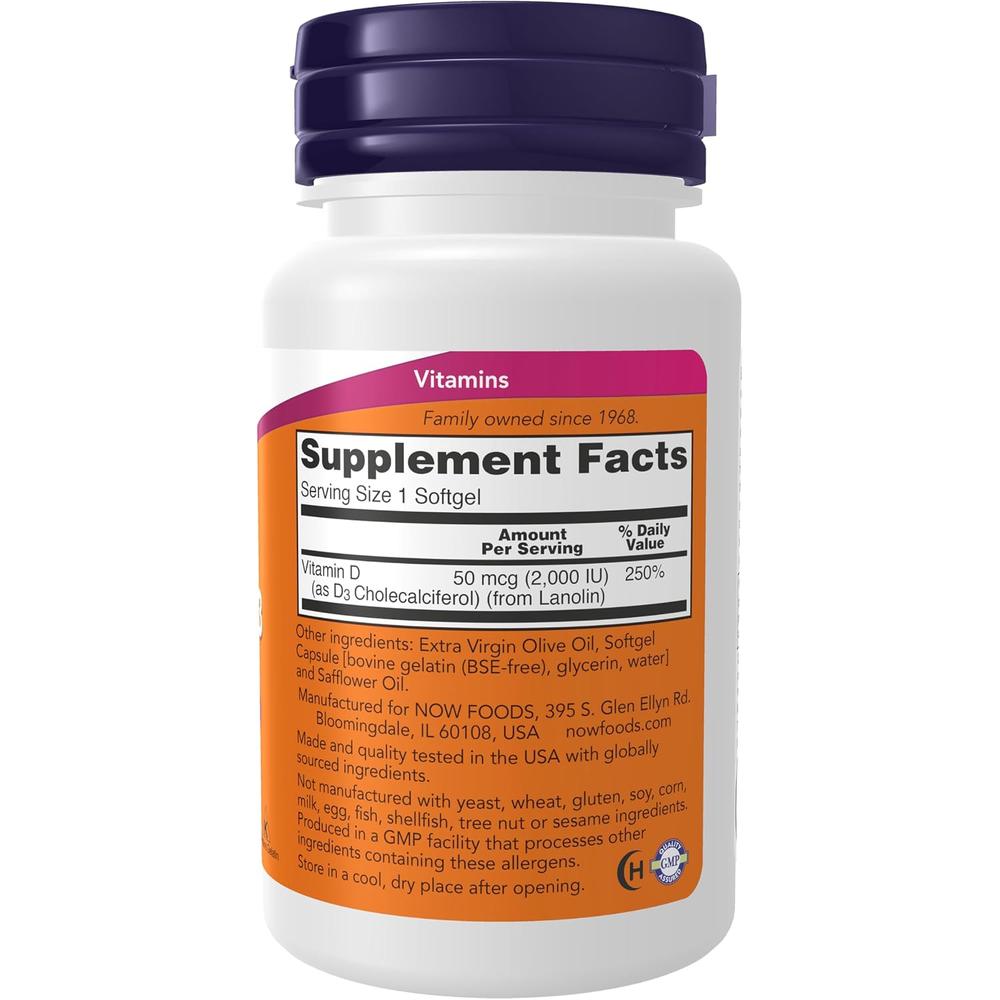VITAMINA D3 NOW FOODS 2000 UI 120 CÁPSULAS BLANDAS - 3