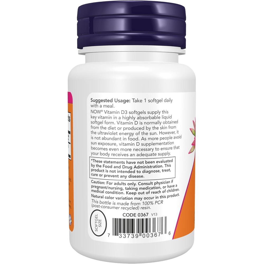 VITAMINA D3 NOW FOODS 2000 UI 120 CÁPSULAS BLANDAS - 4