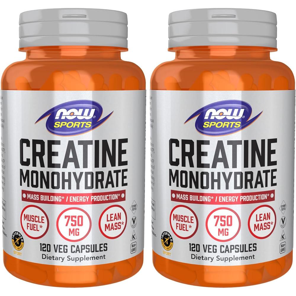 CREATINA MONOHIDRATO NOW SPORTS 750 MG 120 CÁPSULAS | PACK 2 - 1