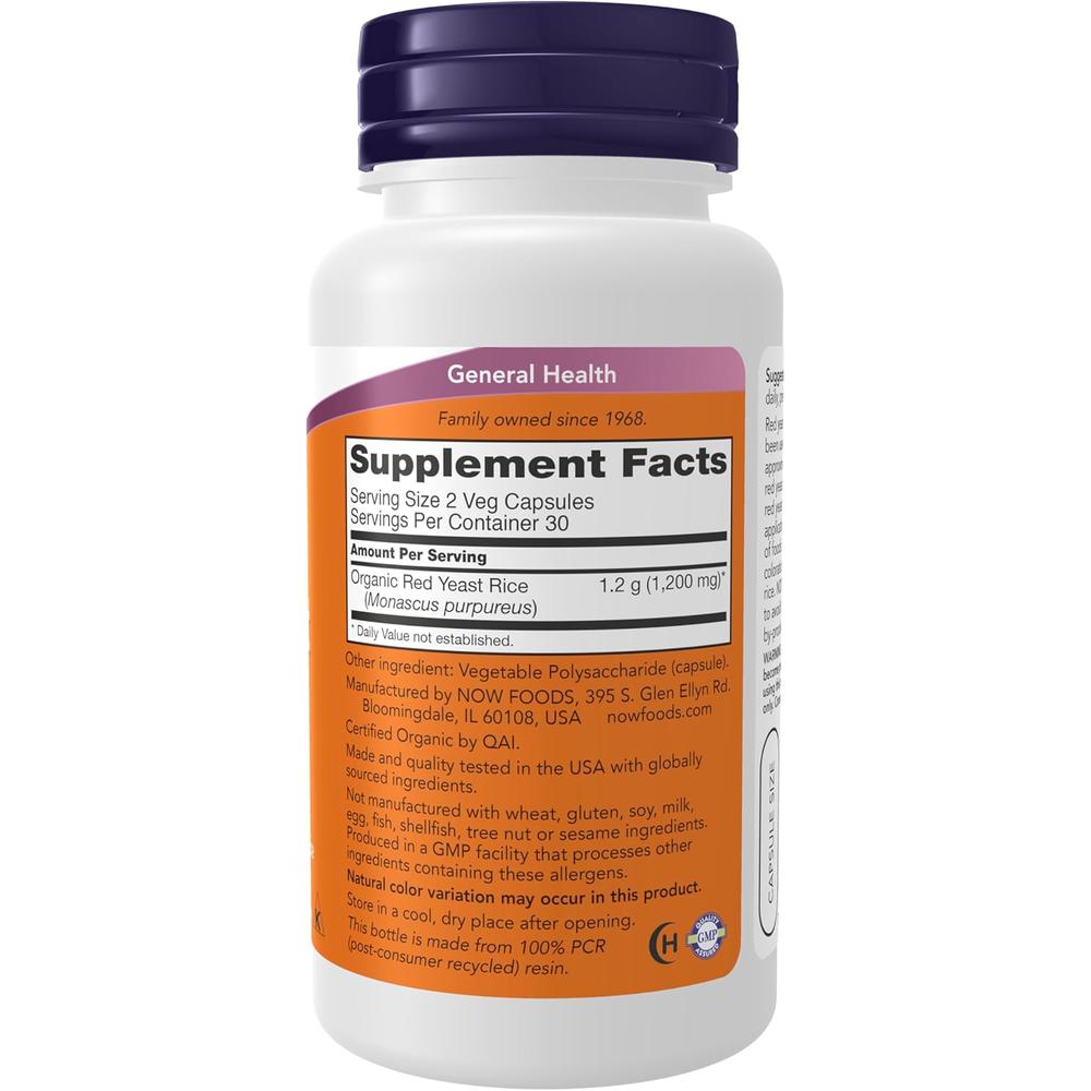 ARROZ DE LEVADURA ROJA NOW FOODS 600 MG 60 CÁPSULAS VEGETALES - 3