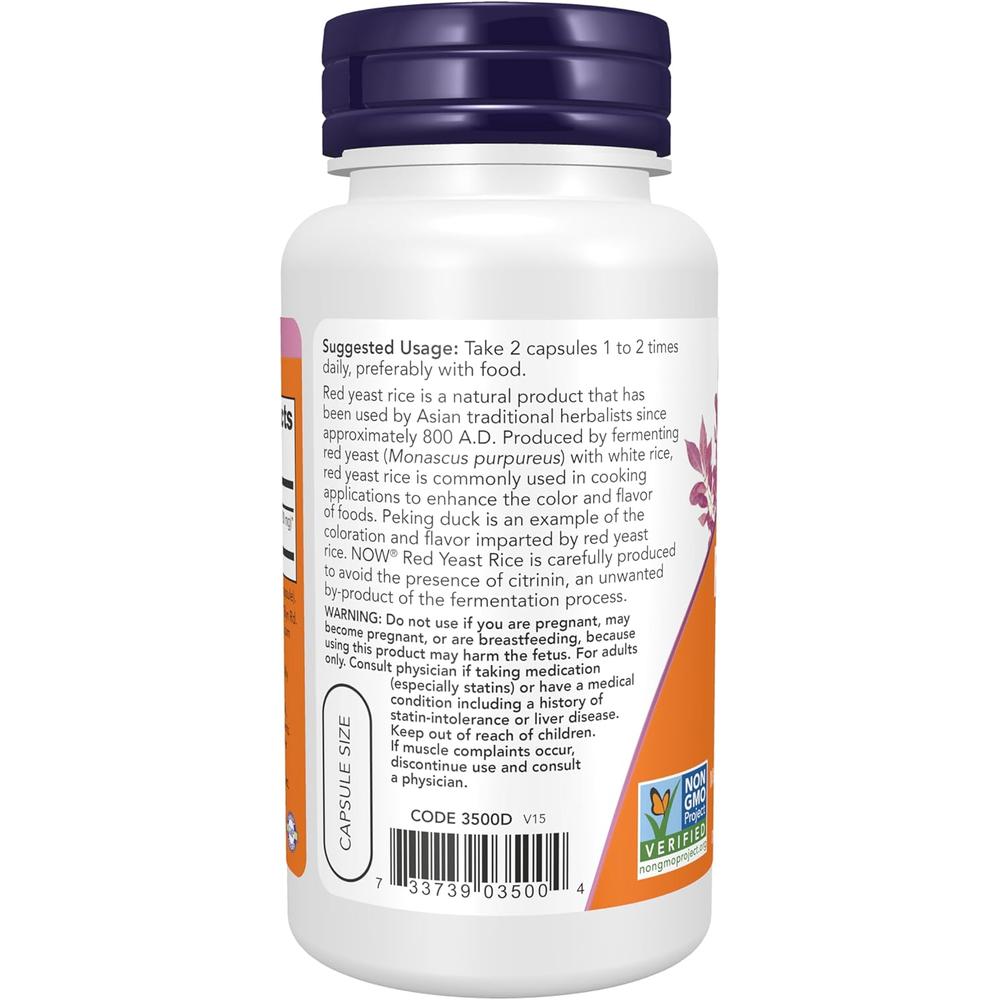 ARROZ DE LEVADURA ROJA NOW FOODS 600 MG 60 CÁPSULAS VEGETALES - 4