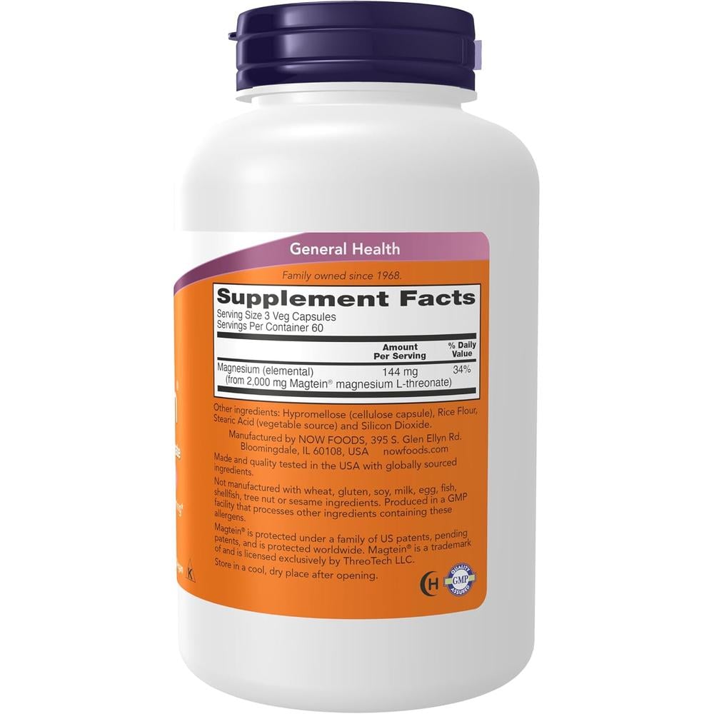 MAGTEIN MAGNESIO L-TREONATO NOW FOODS 180 CÁPSULAS - 3