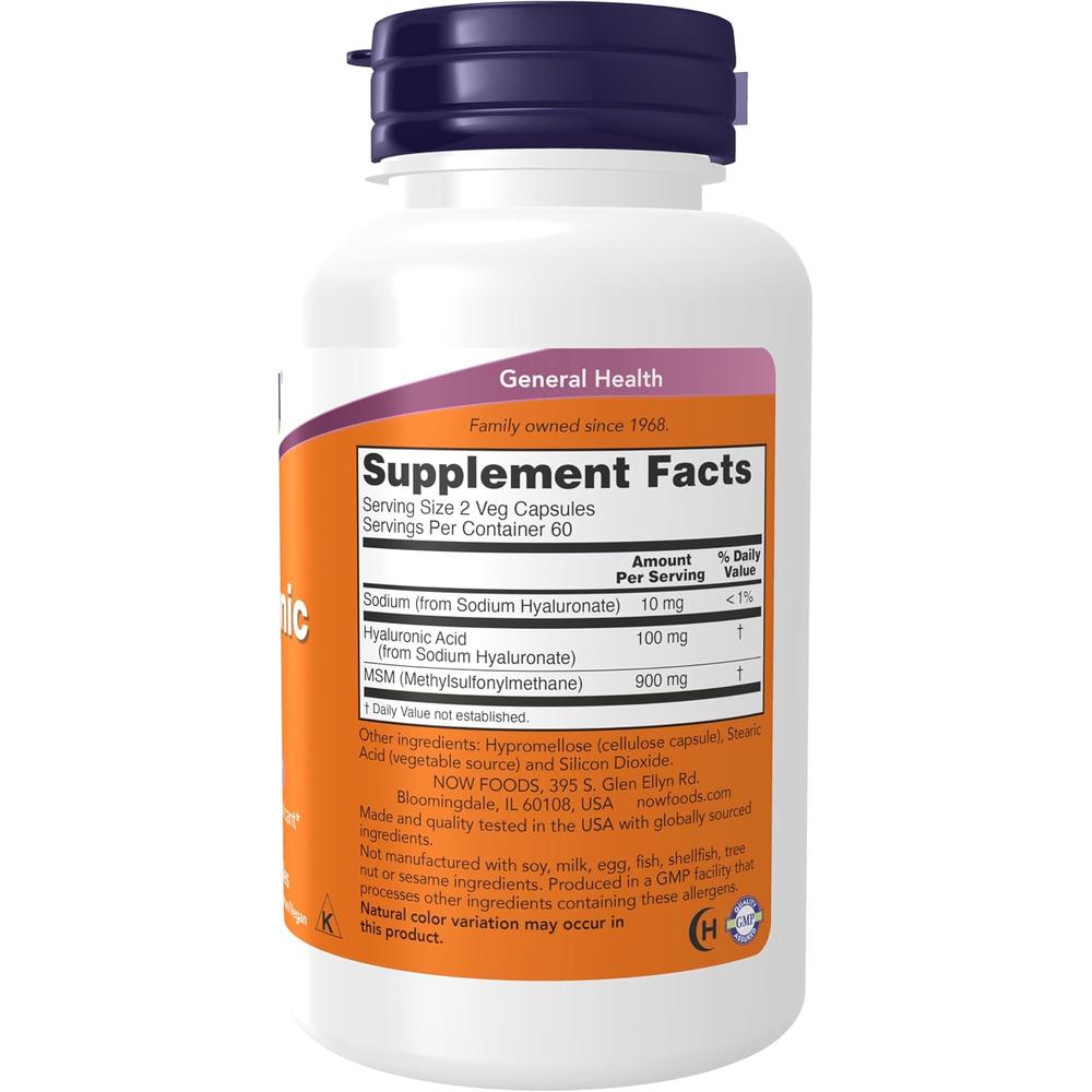 ÁCIDO HIALURÓNICO NOW FOODS 50 MG CON MSM 120 CÁPSULAS - 3