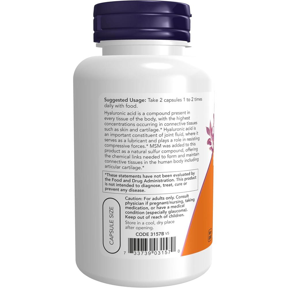 ÁCIDO HIALURÓNICO NOW FOODS 50 MG CON MSM 120 CÁPSULAS - 4