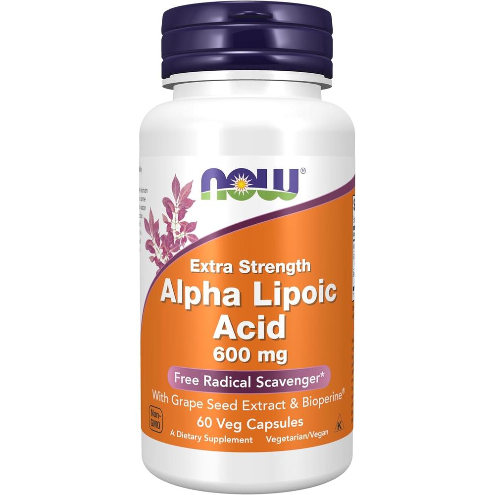 ÁCIDO ALFA LIPOICO NOW FOODS 600 MG CON SEMILLA DE UVA + BIOPERINE 60 CÁPSULAS - 1