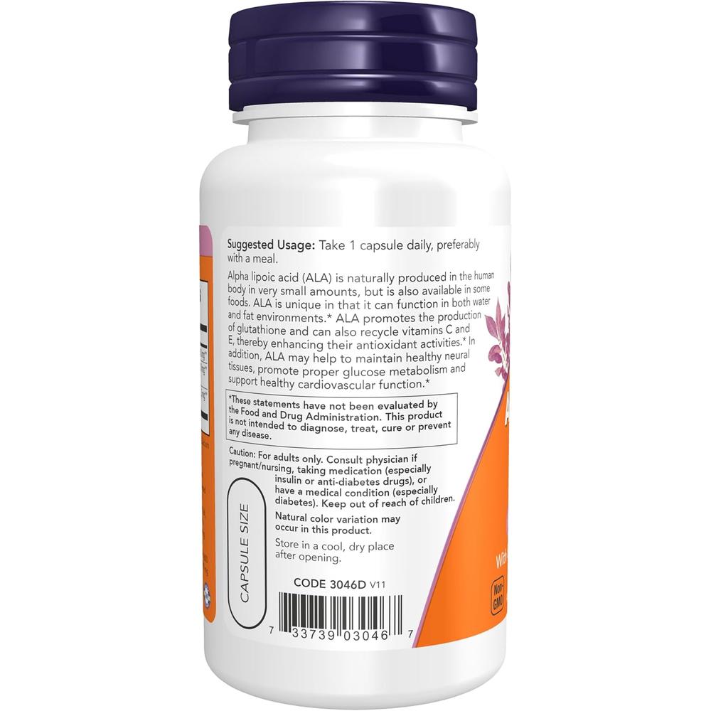 ÁCIDO ALFA LIPOICO NOW FOODS 600 MG CON SEMILLA DE UVA + BIOPERINE 60 CÁPSULAS - 4