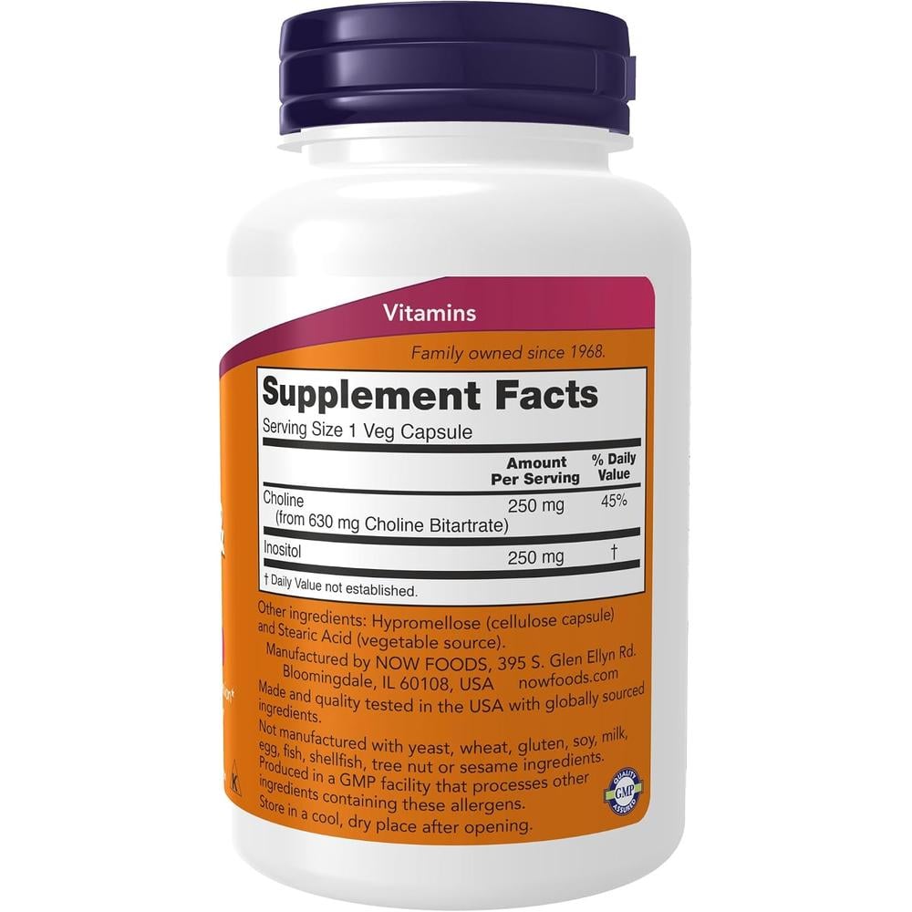 COLINA + INOSITOL NOW FOODS 500 MG 100 CÁPSULAS | PACK 2 - 3