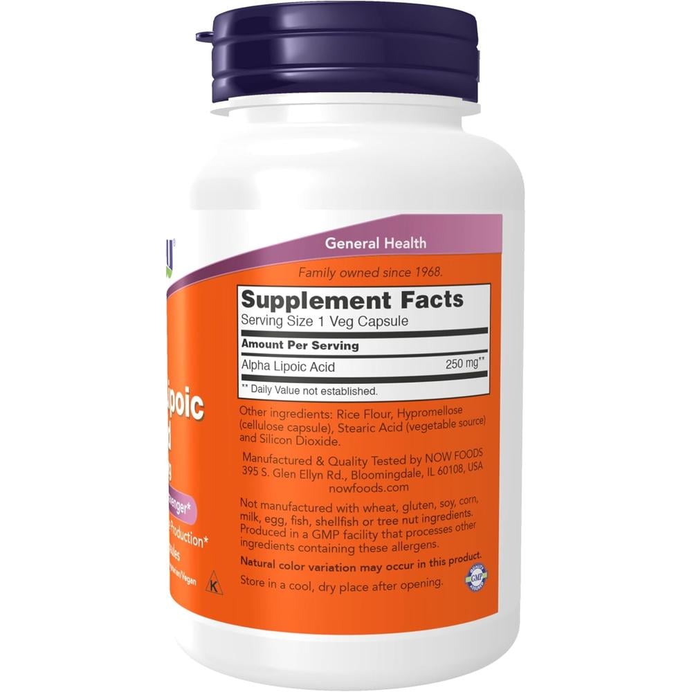 ÁCIDO ALFA LIPOICO NOW FOODS 250 MG 120 CÁPSULAS - 3