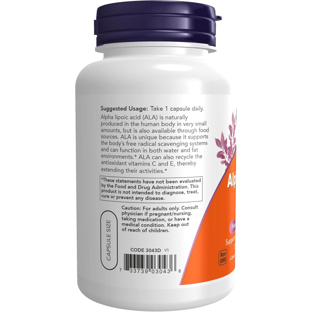 ÁCIDO ALFA LIPOICO NOW FOODS 250 MG 120 CÁPSULAS - 4