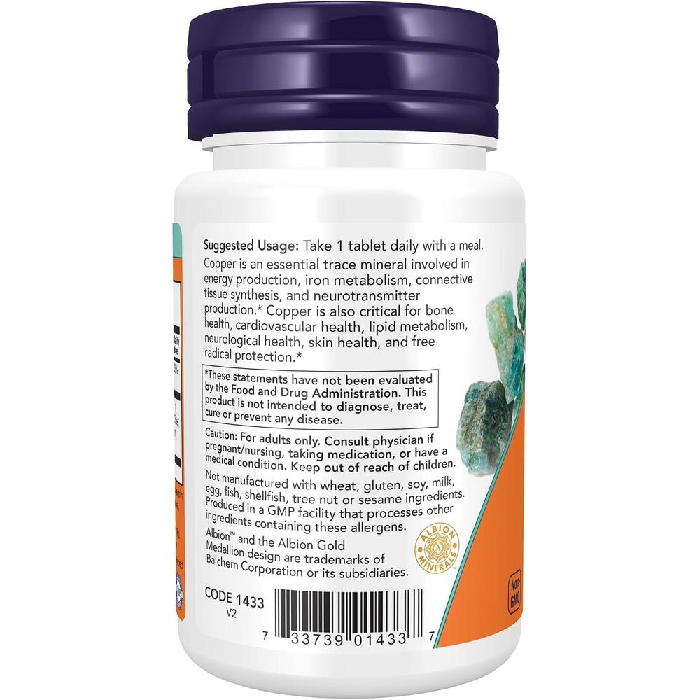 GLICINATO DE COBRE NOW FOODS 3 MG 120 TABLETAS | PACK 2 - 4