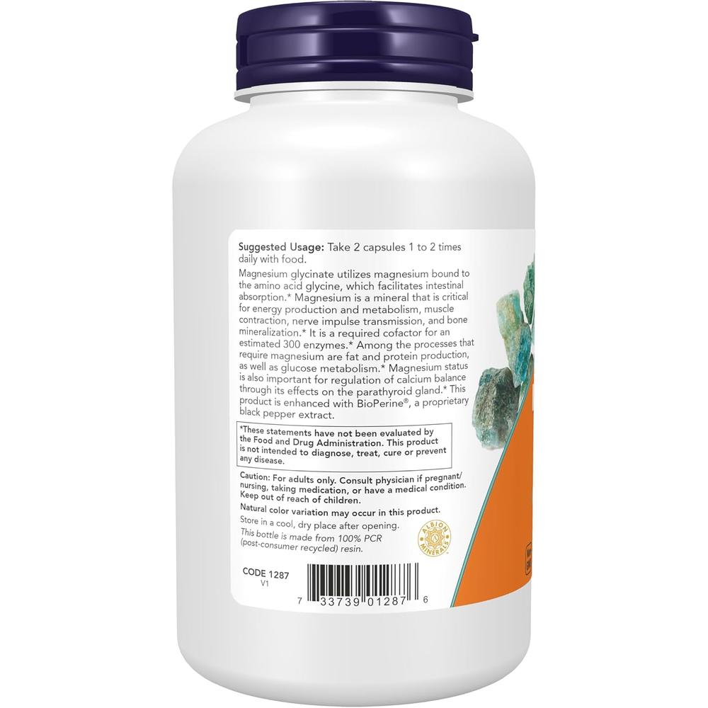 GLICINATO DE MAGNESIO NOW FOODS CON BIOPERINE 180 CÁPSULAS - 4