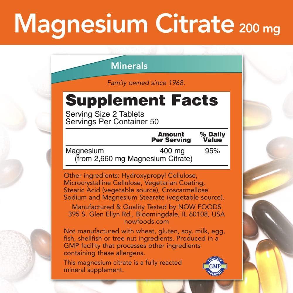 CITRATO DE MAGNESIO NOW FOODS 200 MG 100 TABLETAS - 3