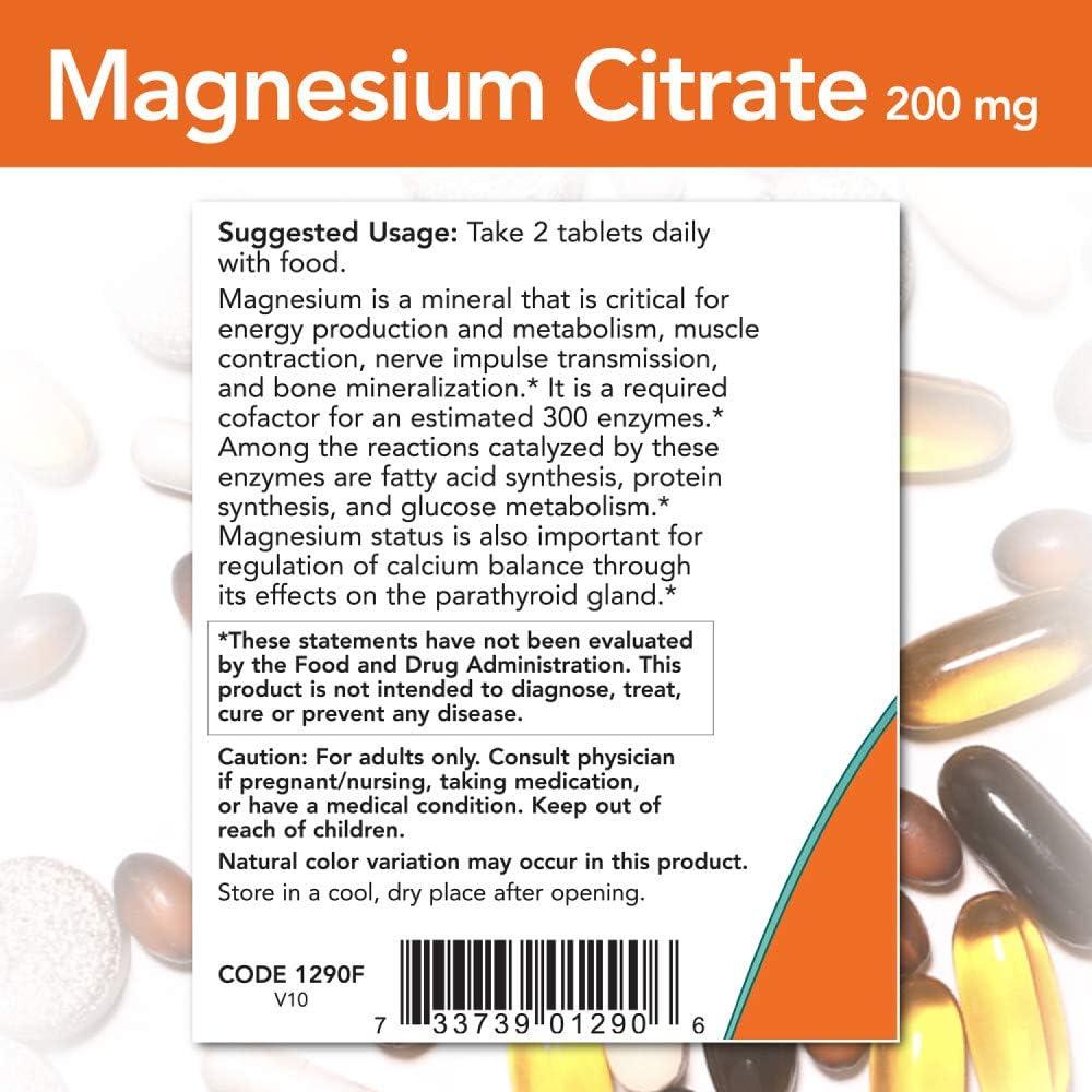 CITRATO DE MAGNESIO NOW FOODS 200 MG 100 TABLETAS - 4