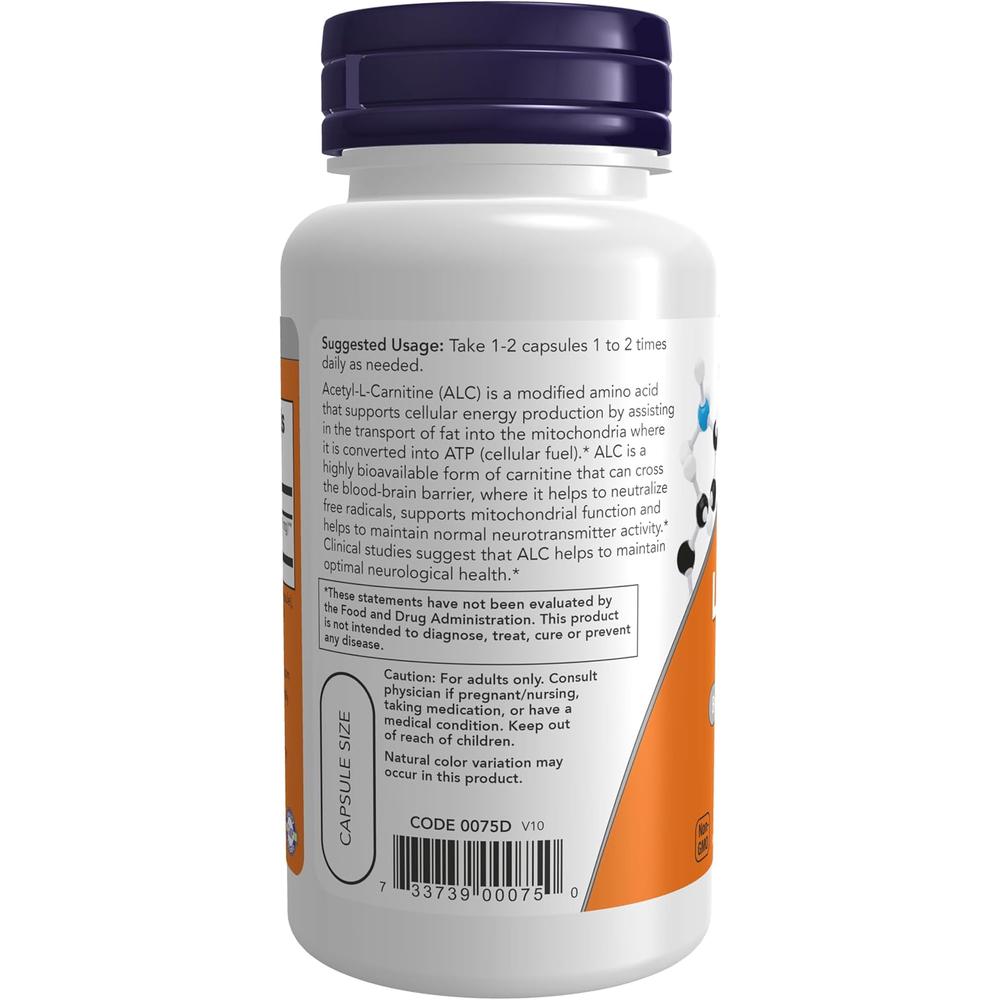 ACETIL L-CARNITINA NOW FOODS 500 MG 50 CÁPSULAS - 4