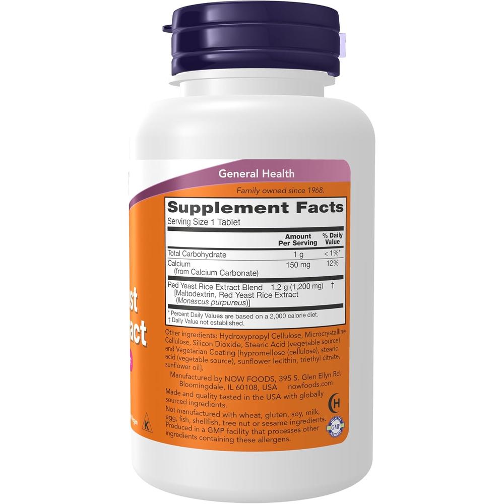 ARROZ DE LEVADURA ROJA NOW FOODS 1200 MG 60 TABLETAS - 3