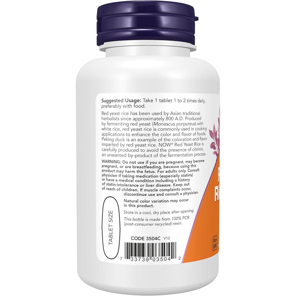 ARROZ DE LEVADURA ROJA NOW FOODS 1200 MG 60 TABLETAS - 4