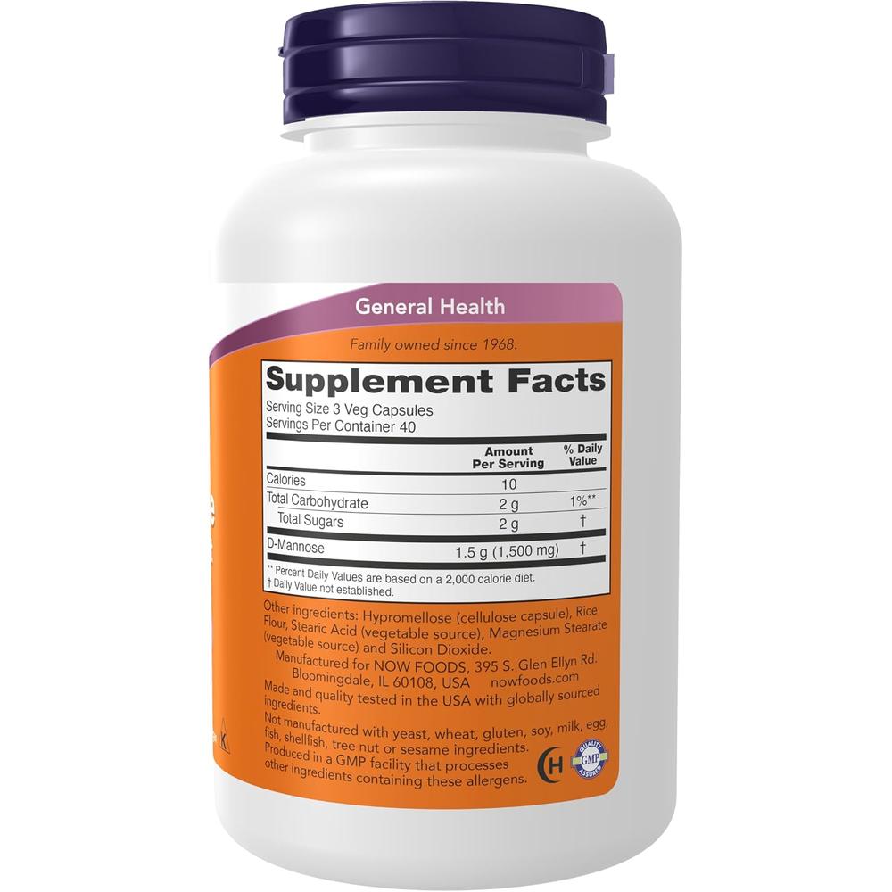 D-MANOSA NOW FOODS 500 MG 120 CÁPSULAS - 3