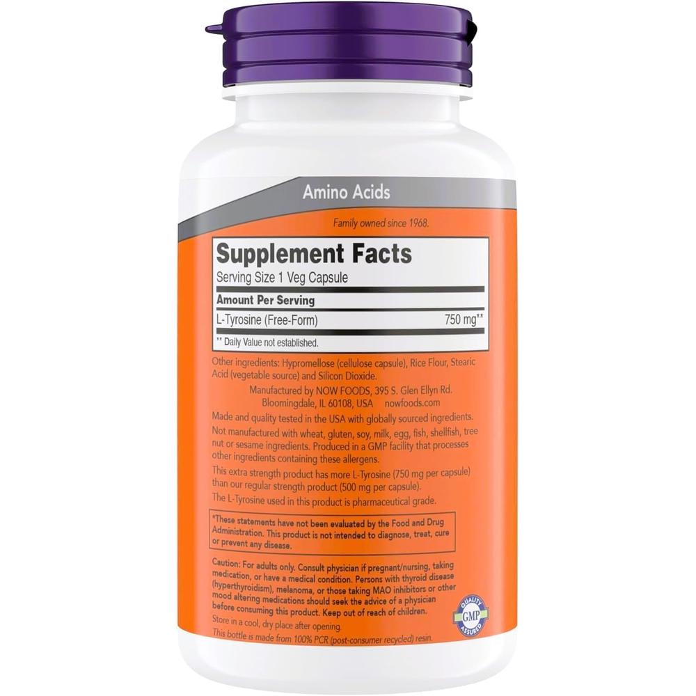 L-TIROSINA NOW FOODS 750 MG 180 CÁPSULAS | PACK 2 - 3