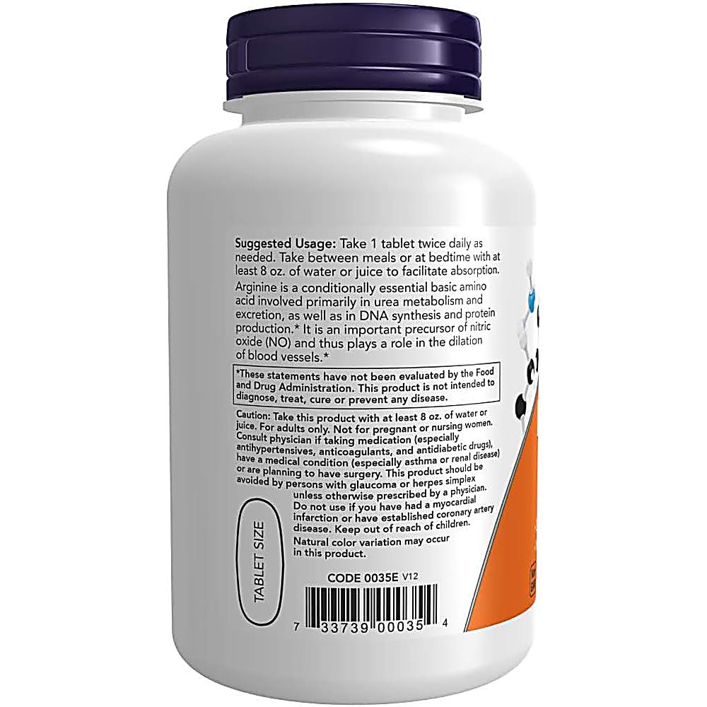 L-ARGININA NOW FOODS 1000 MG 120 TABLETAS | PACK 3 - 4