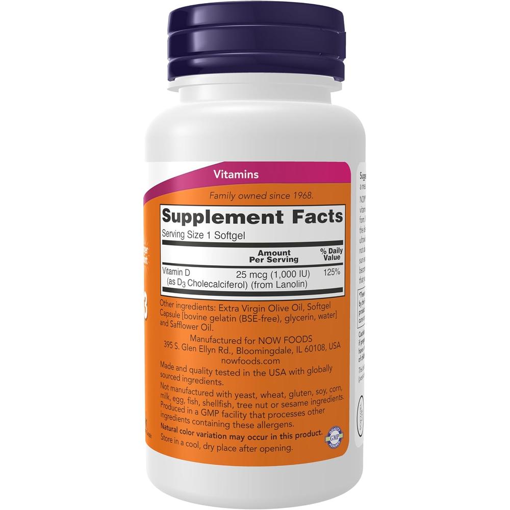 VITAMINA D3 NOW FOODS 1000 UI 360 CÁPSULAS BLANDAS - 3