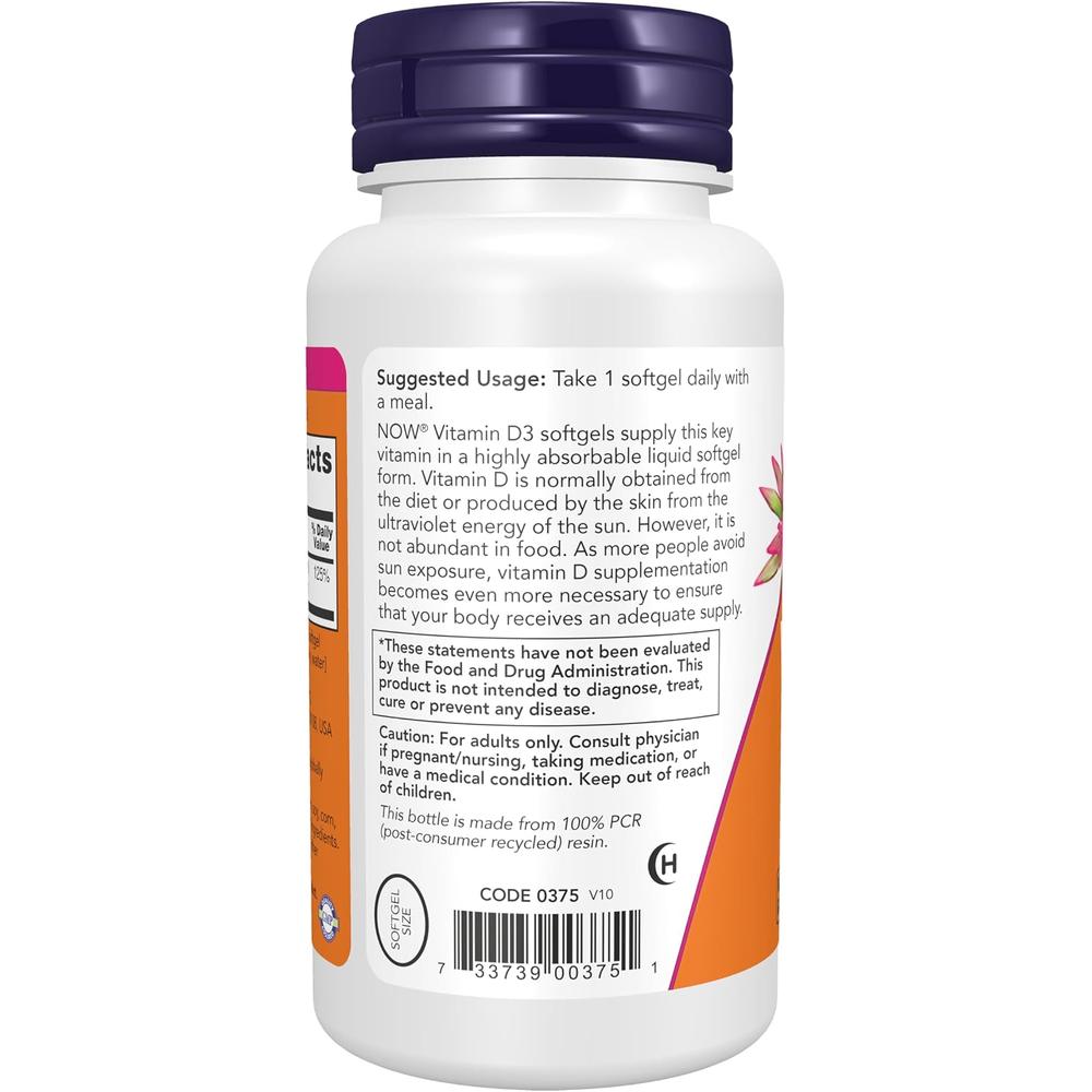 VITAMINA D3 NOW FOODS 1000 UI 360 CÁPSULAS BLANDAS - 4