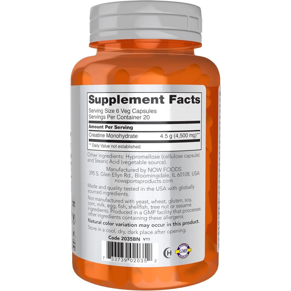 CREATINA MONOHIDRATO NOW SPORTS 750 MG 120 CÁPSULAS - 3