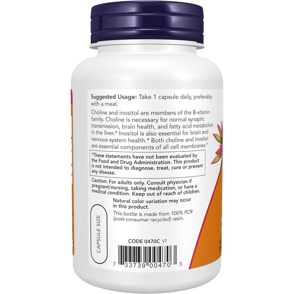 COLINA + INOSITOL NOW FOODS 500 MG 100 CÁPSULAS - 4