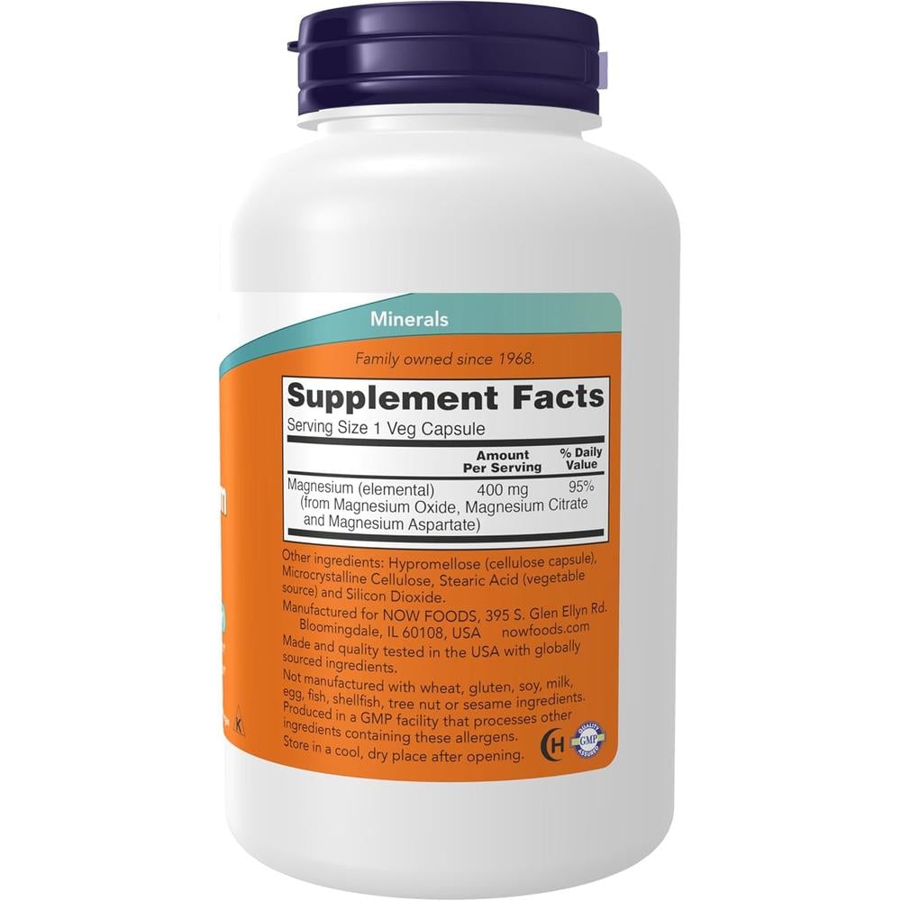MAGNESIO NOW FOODS 400 MG 180 CÁPSULAS | PACK 2 - 3