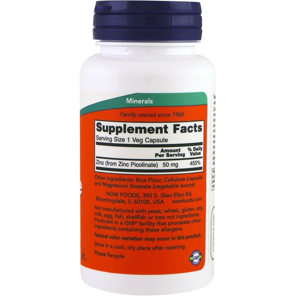 PICOLINATO DE ZINC NOW FOODS 50 MG 120 CÁPSULAS | PACK 3 - 4