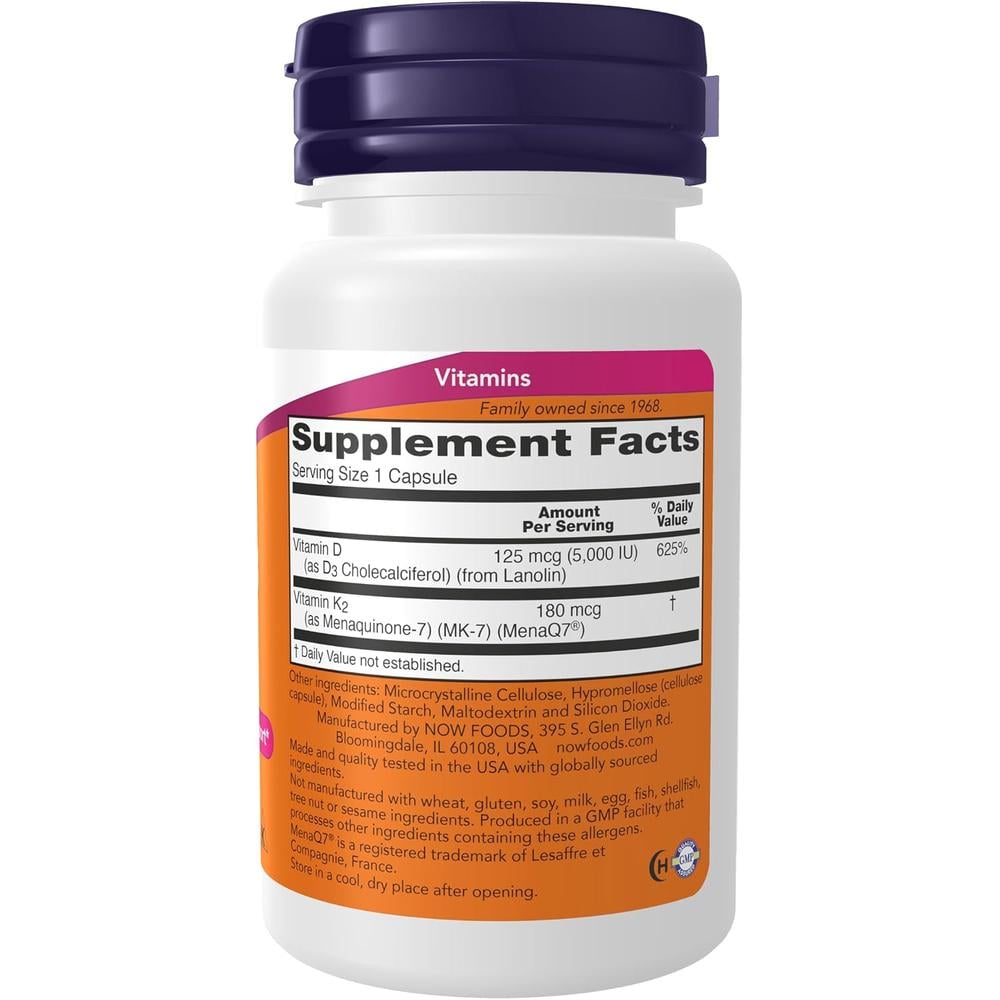 MEGA D3 + MK-7 NOW FOODS 5000 UI / 180 MCG 60 CÁPSULAS - 3