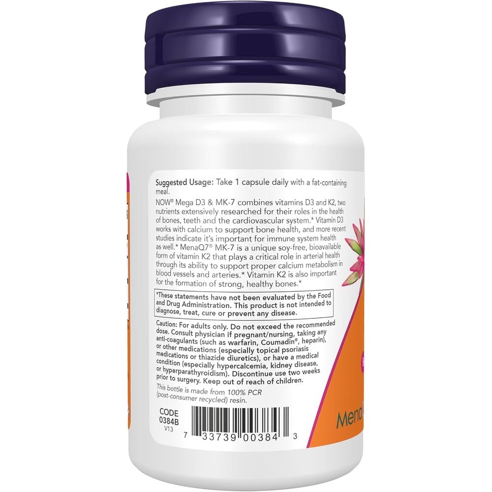 MEGA D3 + MK-7 NOW FOODS 5000 UI / 180 MCG 60 CÁPSULAS - 4